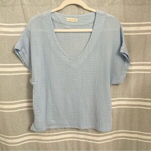 BLANCA / Blue Cotton Gauze Crop Short Sleeve Top Size 4